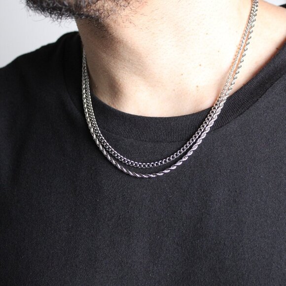 Silver Chain Set - Cuban Link & Rope - Picture 2 of 5